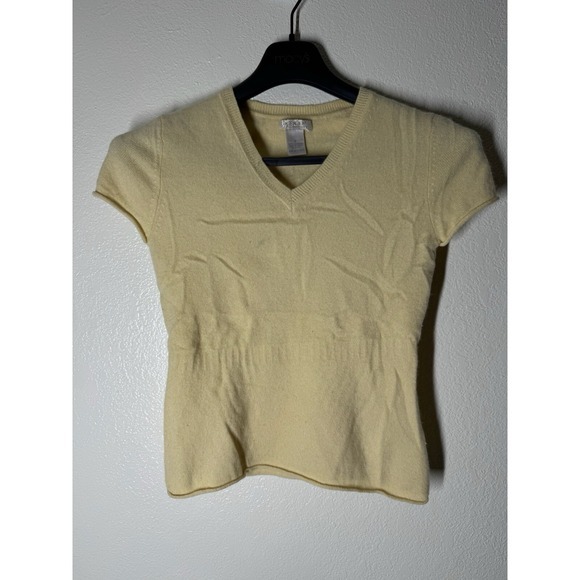 Kenar Sweaters - 100% Cashmere V Neck Shirt Short Sleeve Baby Pastel Yellow Sz S Kenar
